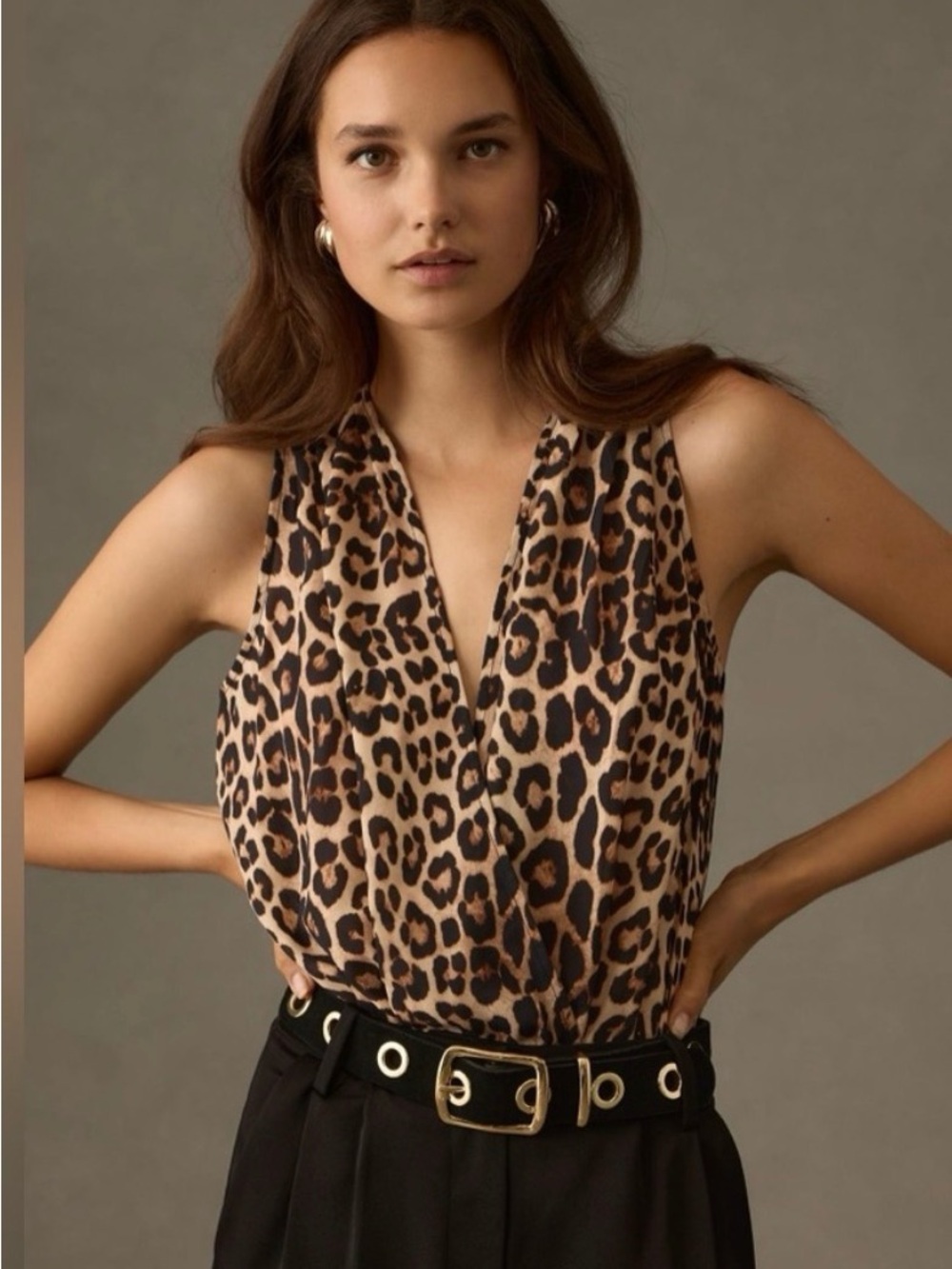 Good American Leopard Print Sleeveless V-Neck Bodysuit - Brown & Black